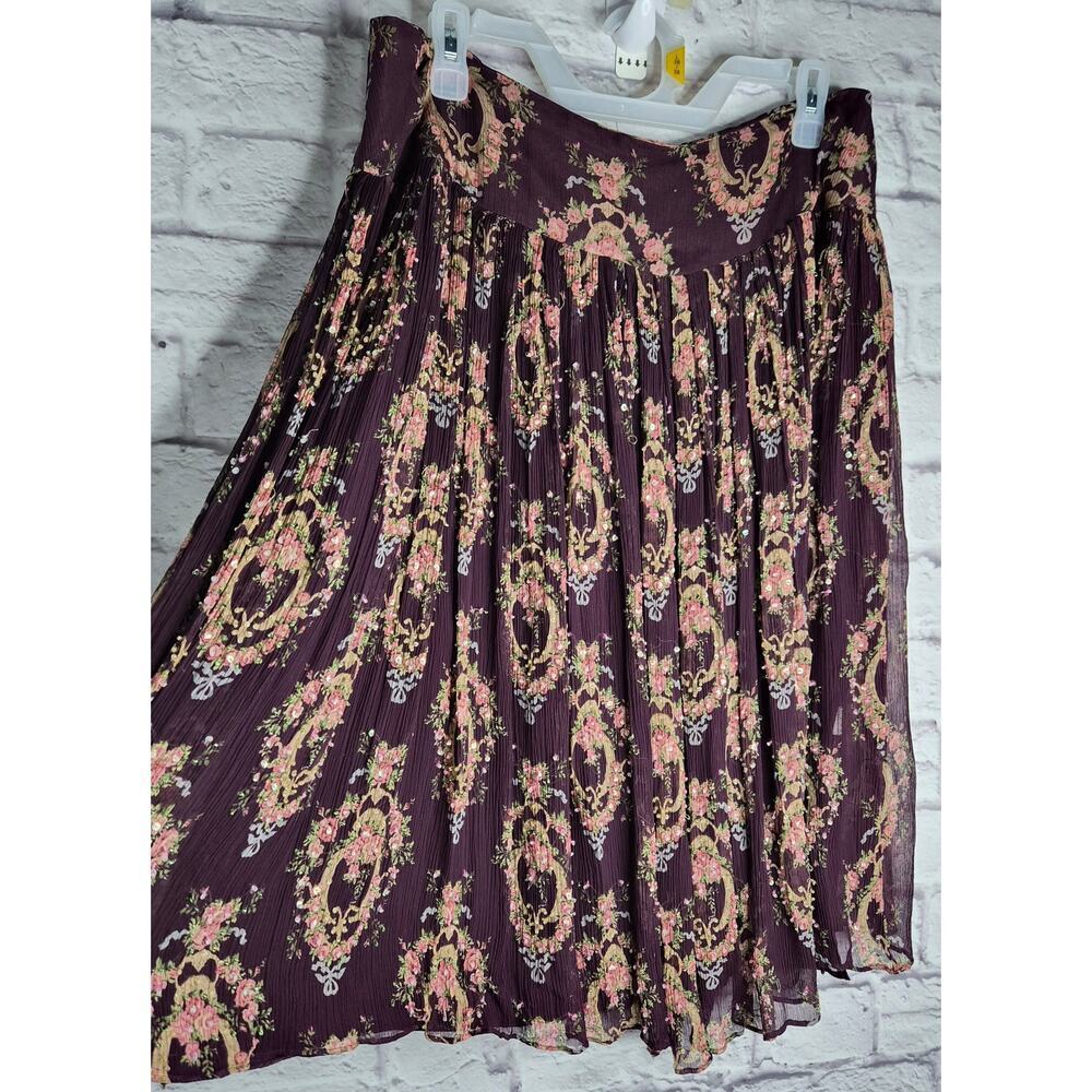 Vtg INC International Concepts 100% Silk Beaded Floral Skirt Size 12 Whimsigoth